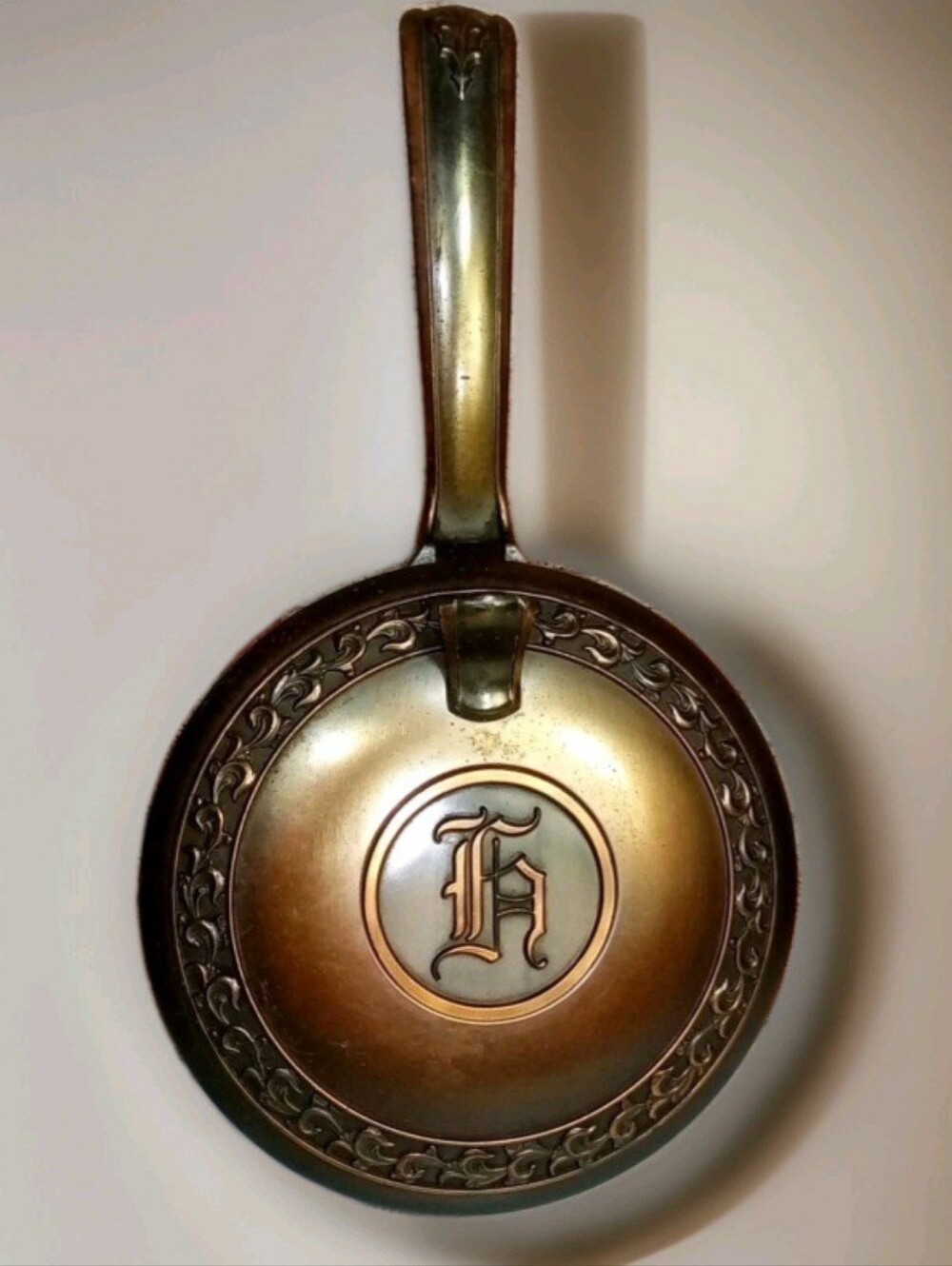 Vintage Brass Silent Butler Crumb Catcher Bed Warmer Monogram "h" Flip Lid Heavy